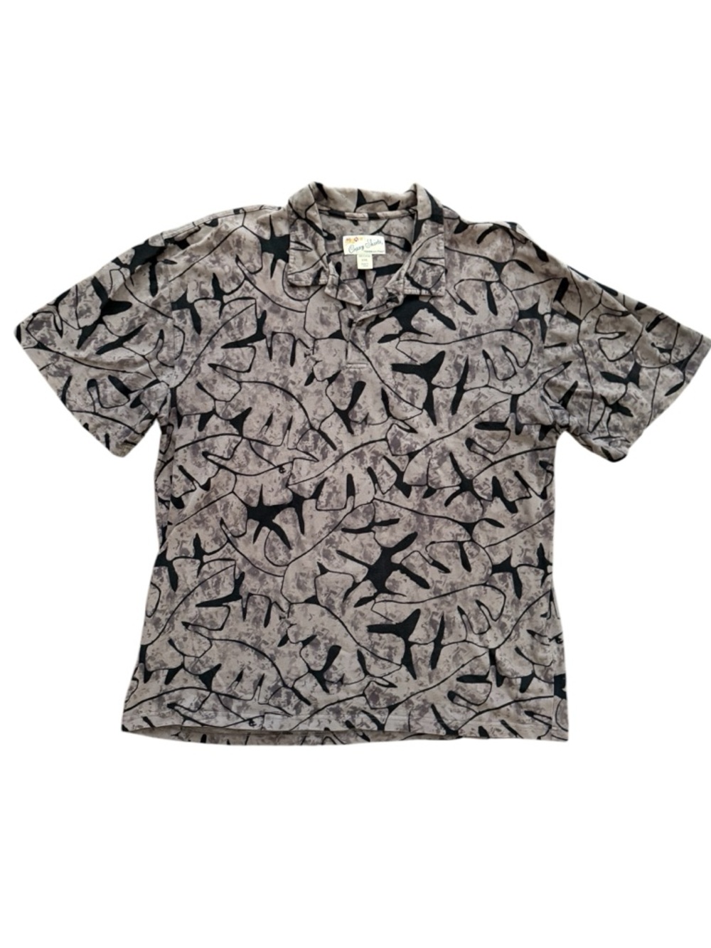 Crazy Shirts Short-Sleeve Palm-Print Polo Shirt in Gray/Tan and Black